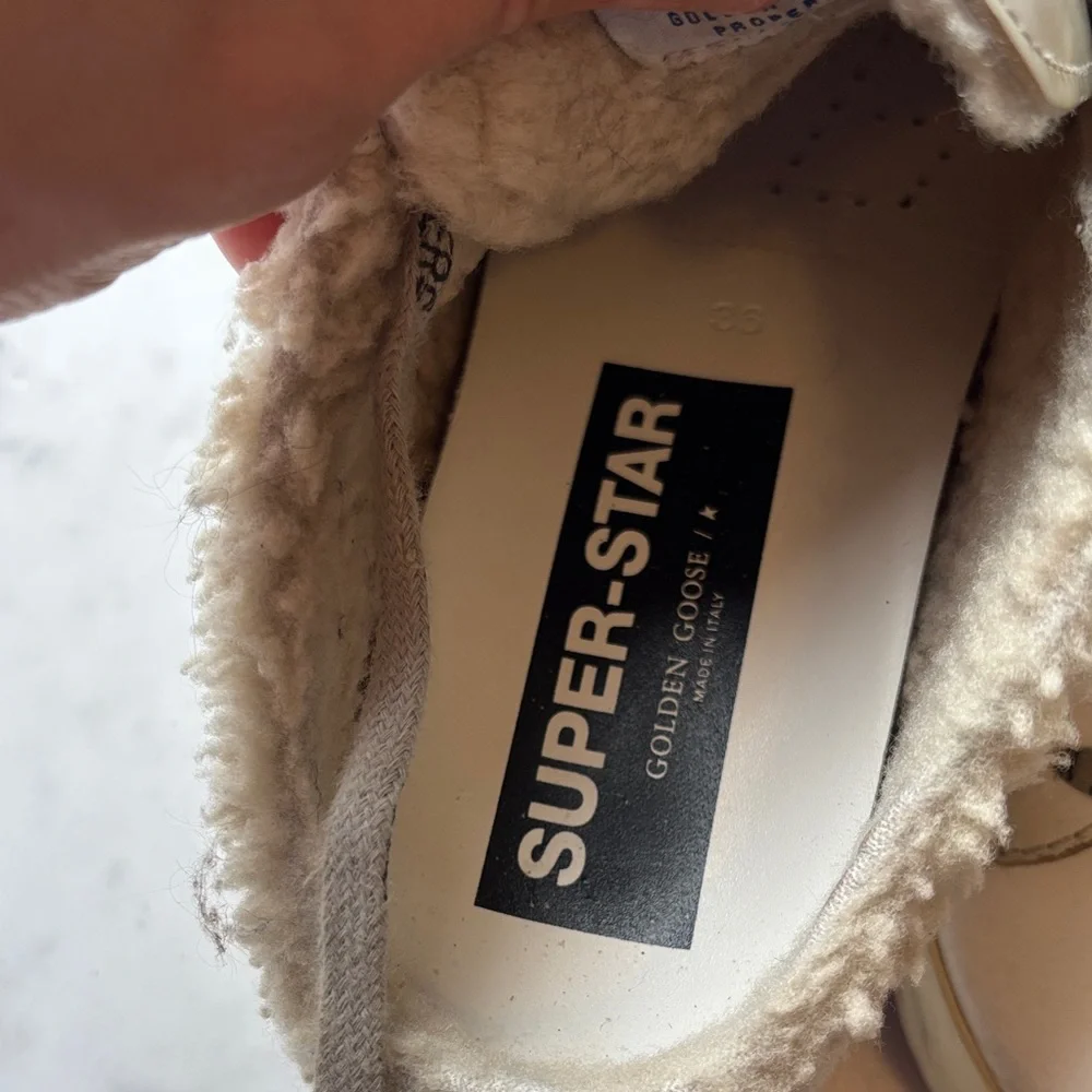 Golden Goose Sabot Off-White Cream Shearling-Trim Low-Top Sneakers 36 - Picture 2 of 9